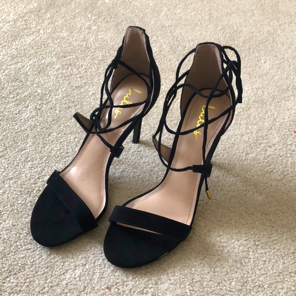 Aimee Black Suede Lace-Up Heels